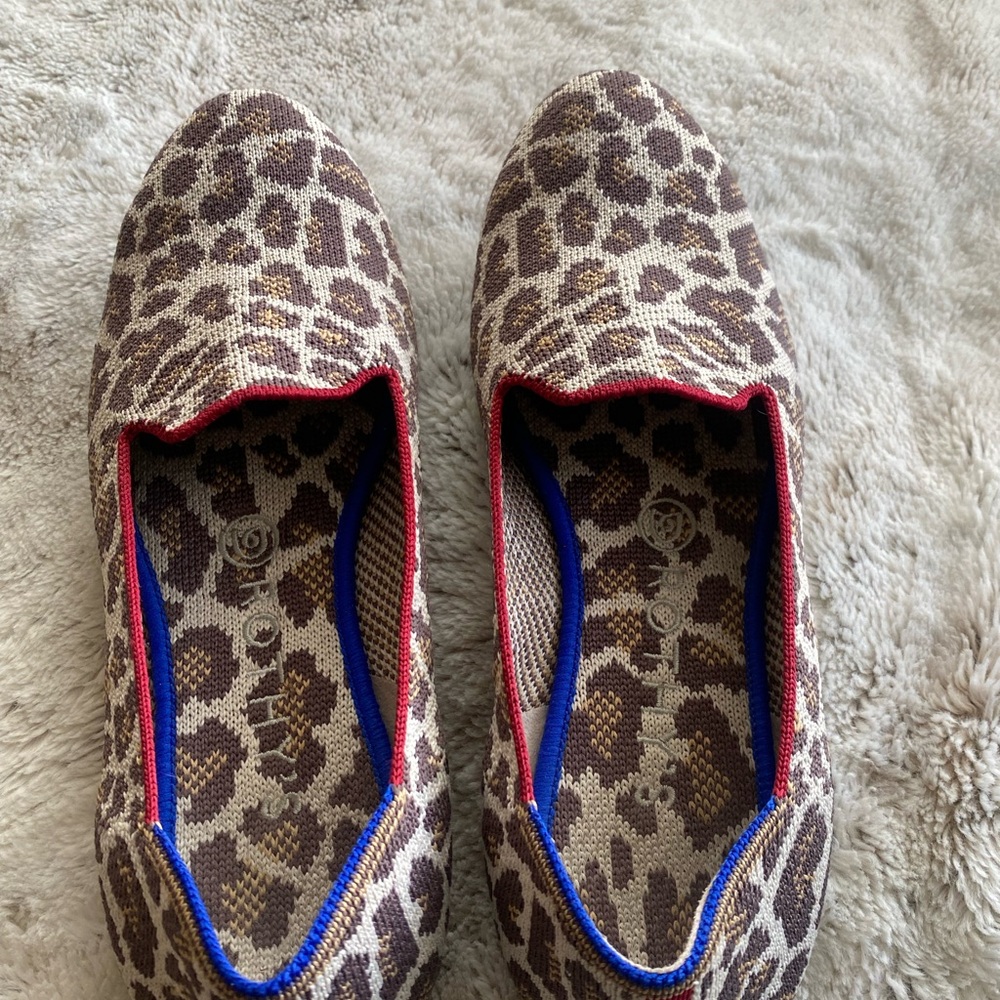 Rothy's Mocha Spot Pattern Flats with Red and Blue Accents - Picture 7 of 8